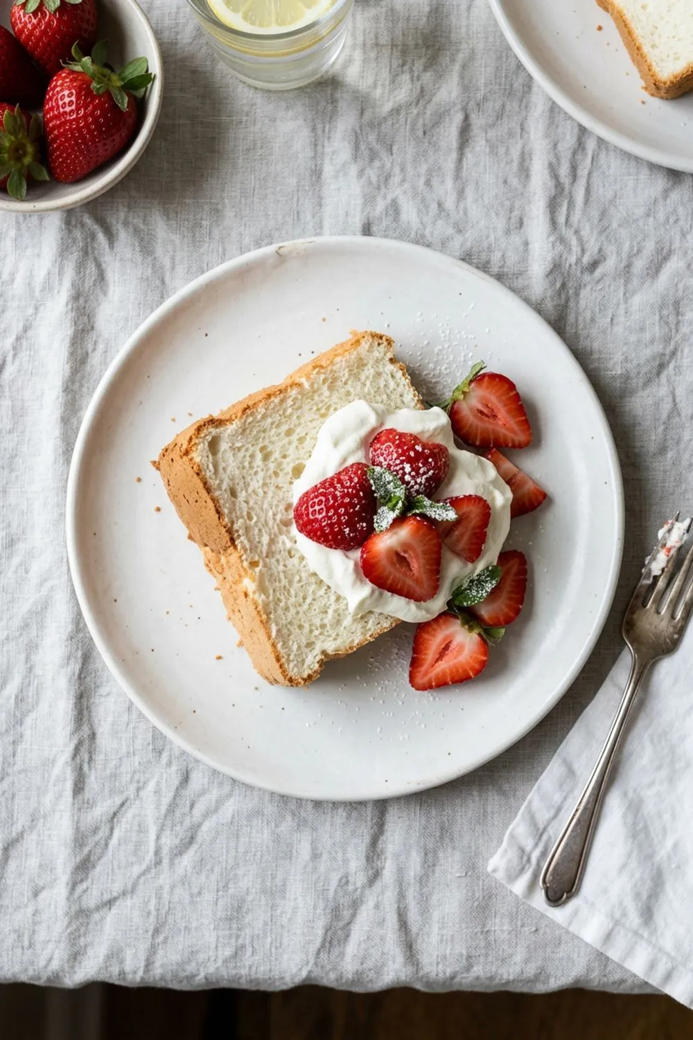 Angel food cake batter being gently folded in a large bowl
