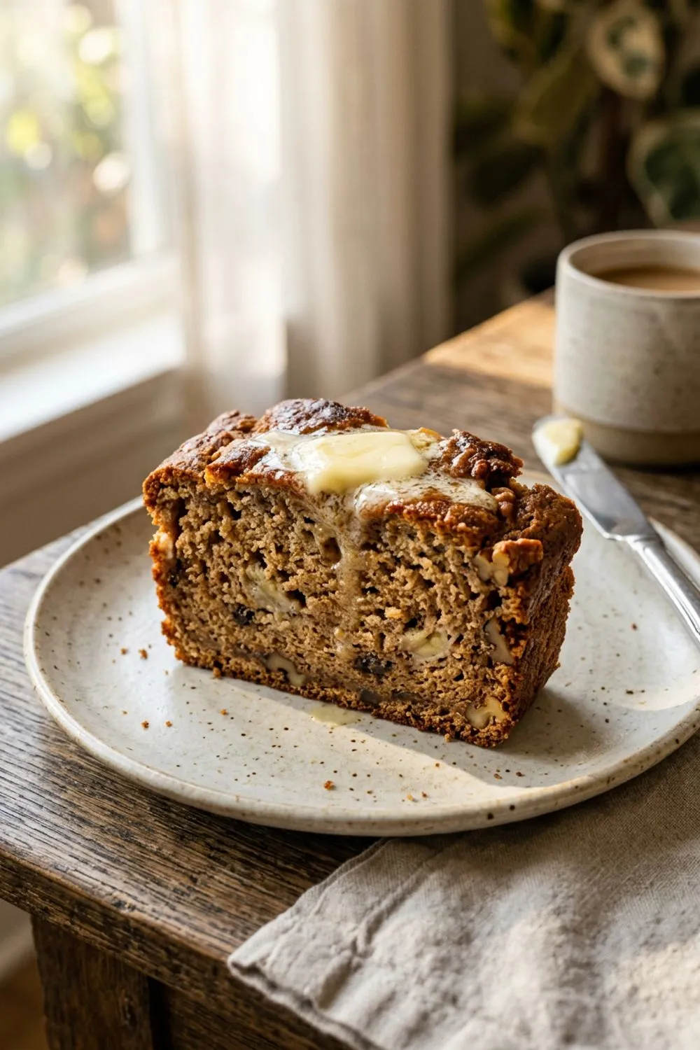 Banana bread batter in a loaf pan ready for the oven