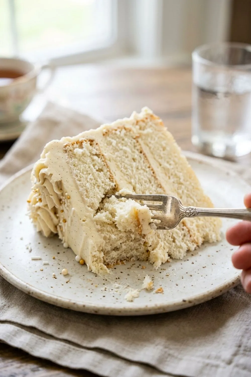 Vanilla cake layers cooling on wire racks before frosting