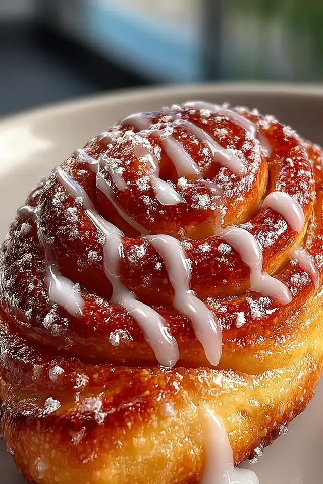 Overhead flat lay of four cinnamon roll cookies arranged on a white plate with a bowl of cream cheese glaze nearby, showing the distinct cinnamon swirls