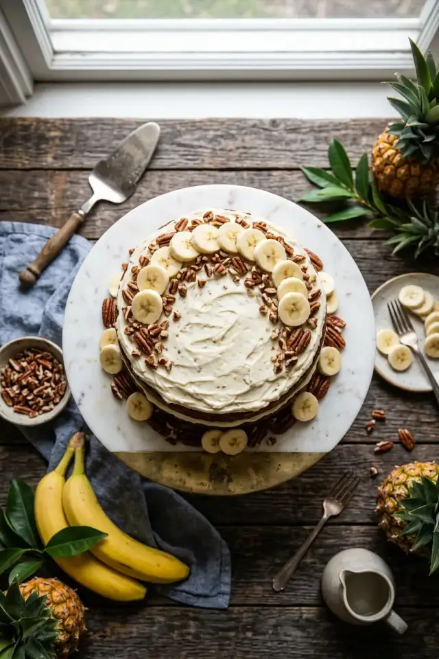 Soft hummingbird cake cookies with cream cheese glaze drizzled on top, showing banana, pineapple and pecan pieces