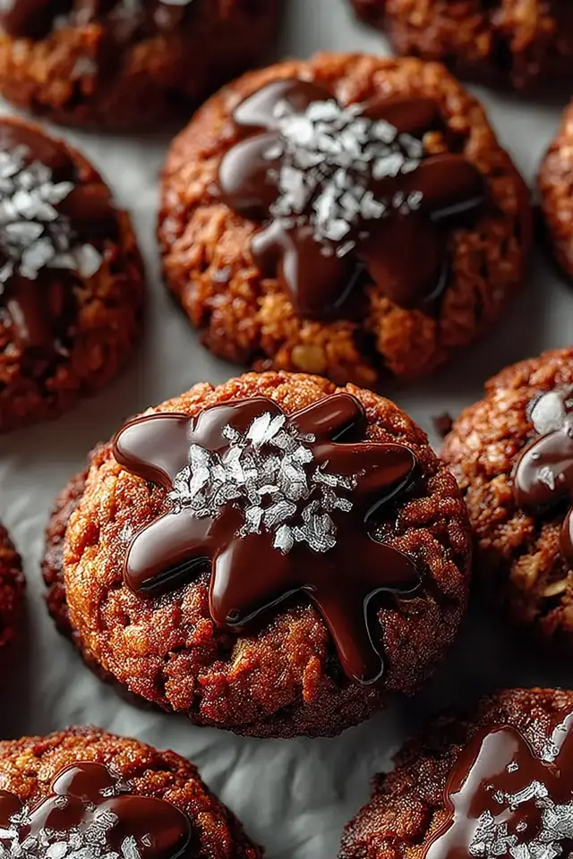 Single chocolate oat no bake cookie broken in half showing dense, chewy texture with visible oats and chocolate coating